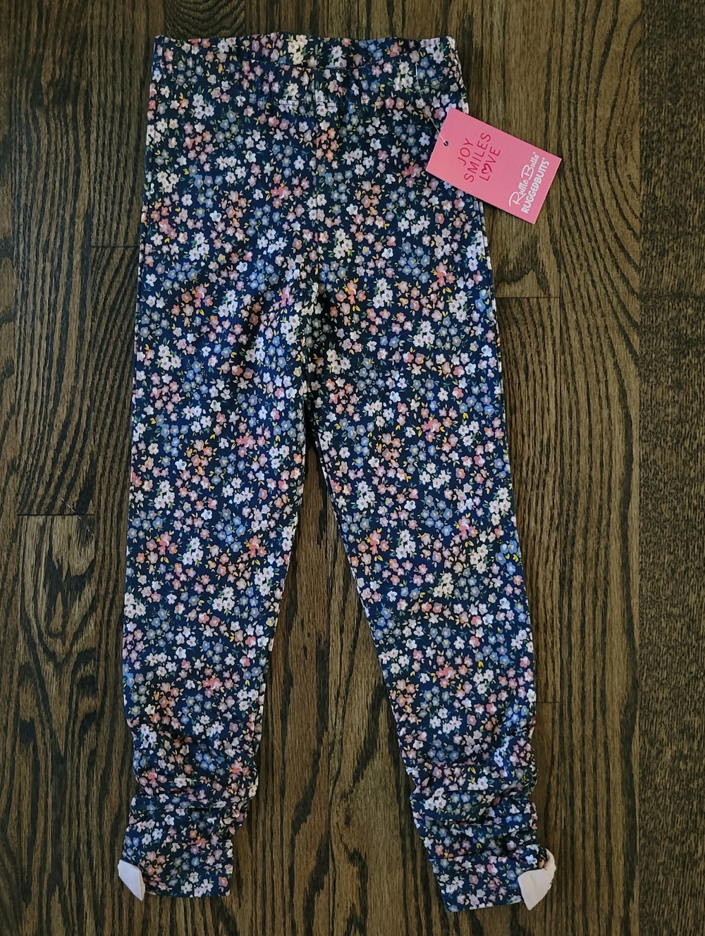 NWT RuffleButts Girls 5 Kids Ruched Bow Leggings A Floral Adventure Navy Pink